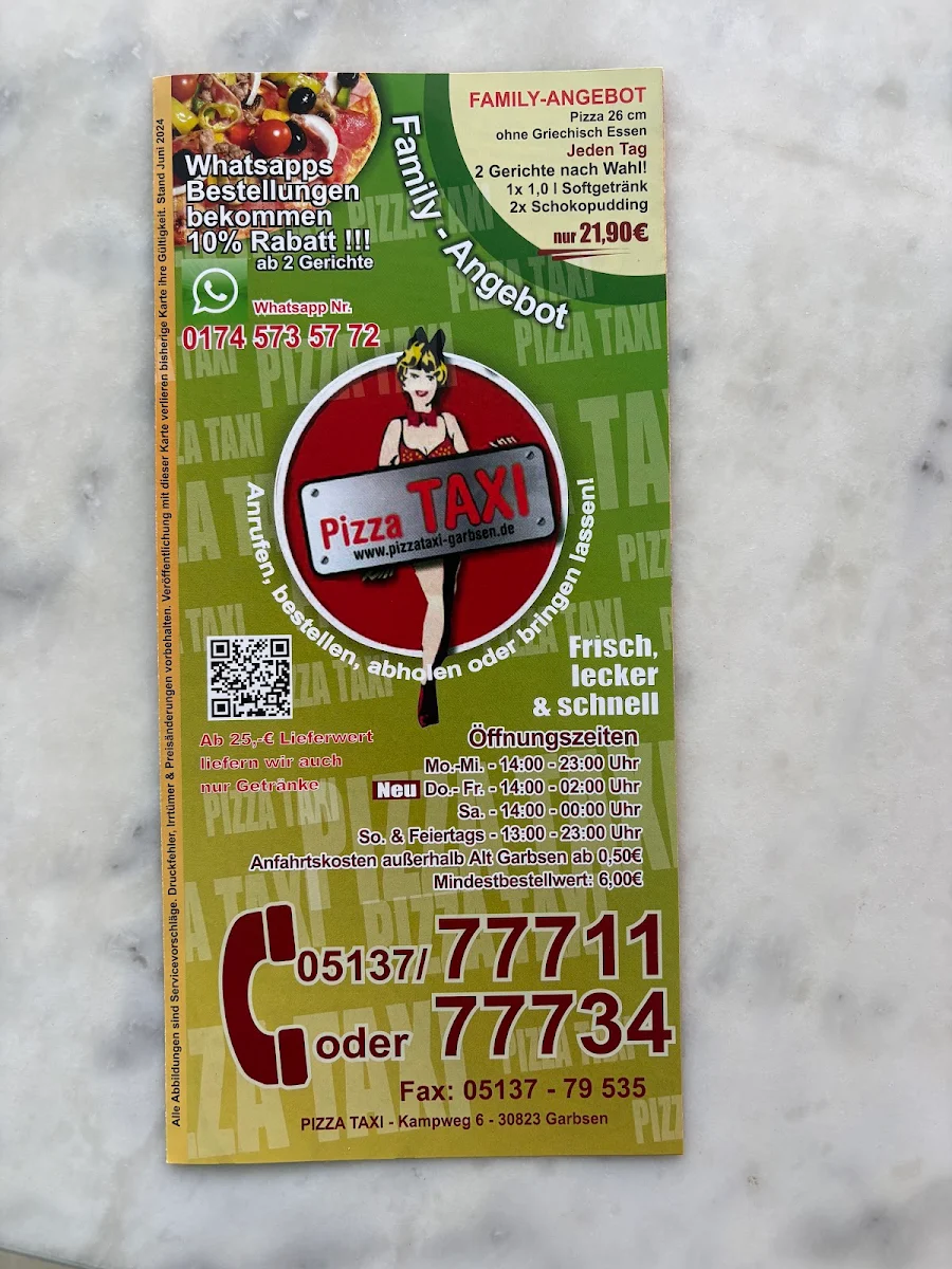 Speisekarte, pizza taxi garbsen