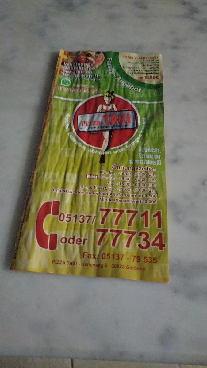 Speisekarte, pizza taxi garbsen