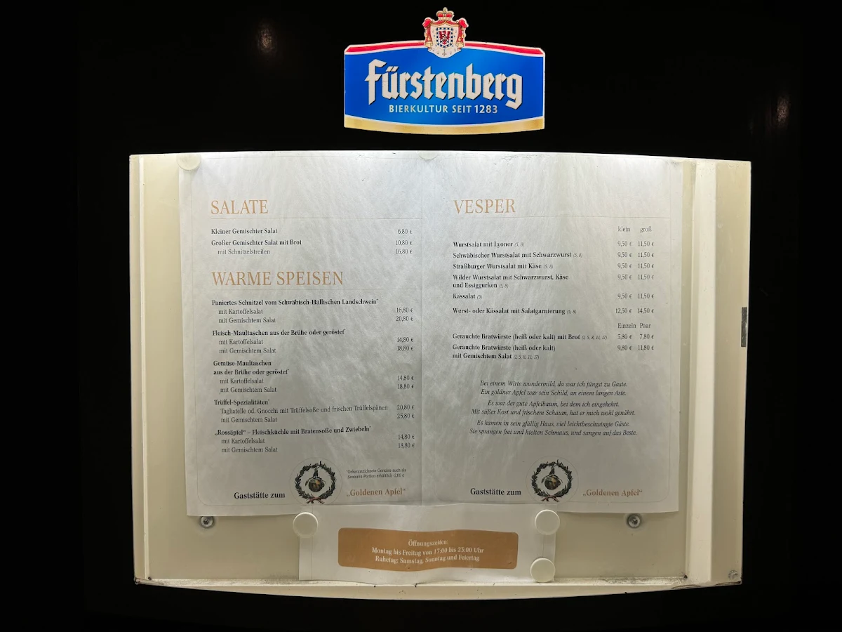 Speisekarte, Goldener Apfel