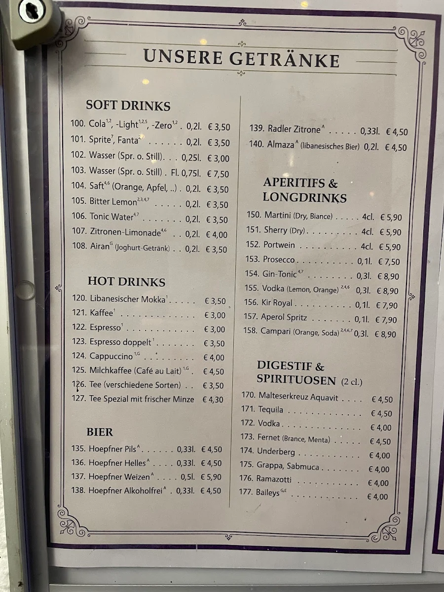 Speisekarte, Tyros Restaurant - Karlsruhe