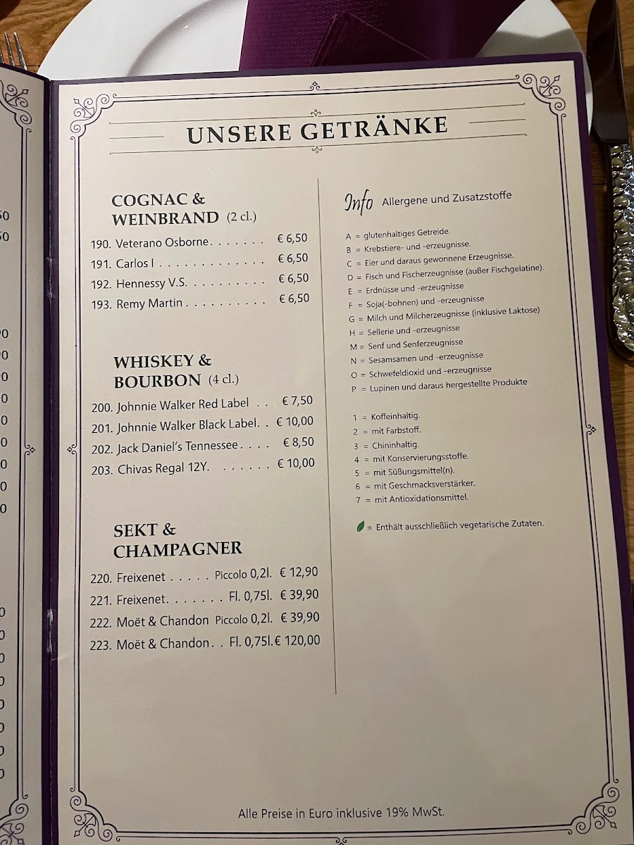 Speisekarte, Tyros Restaurant - Karlsruhe