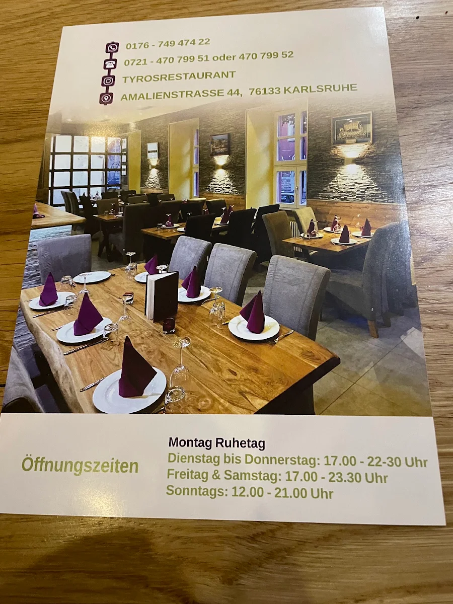 Speisekarte, Tyros Restaurant - Karlsruhe