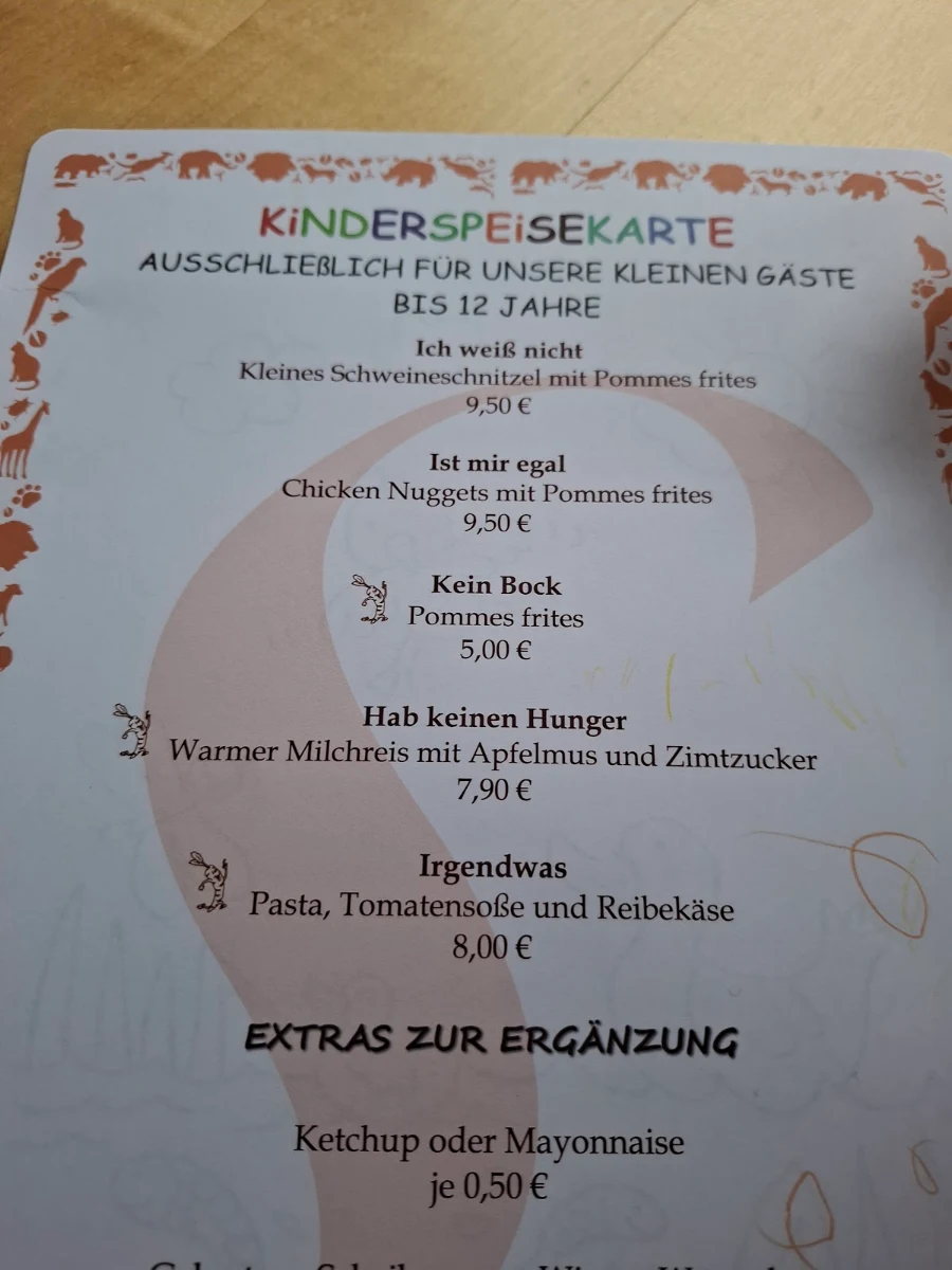 Speisekarte, Restaurant Seeperle im Seepark Auenhain