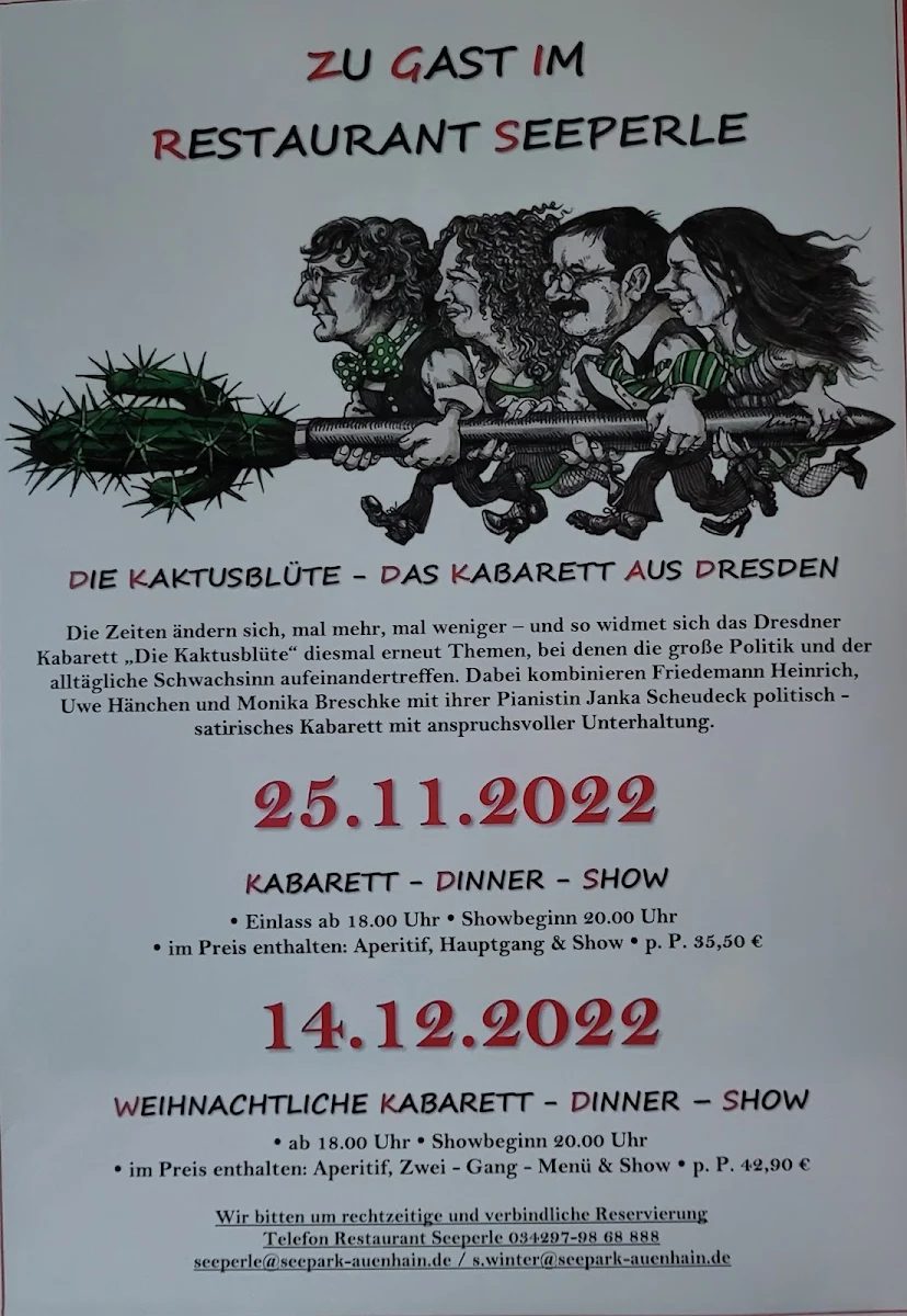 Speisekarte, Restaurant Seeperle im Seepark Auenhain