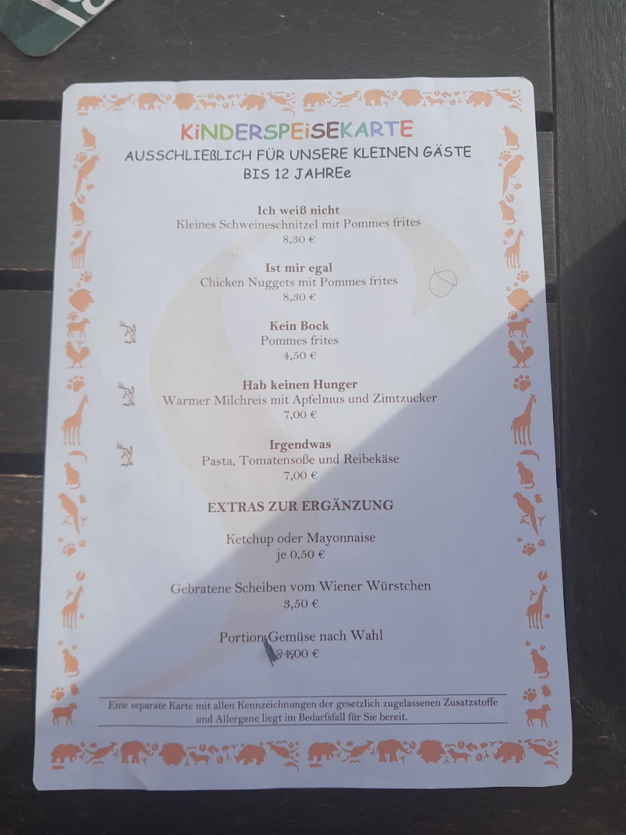 Speisekarte, Restaurant Seeperle im Seepark Auenhain