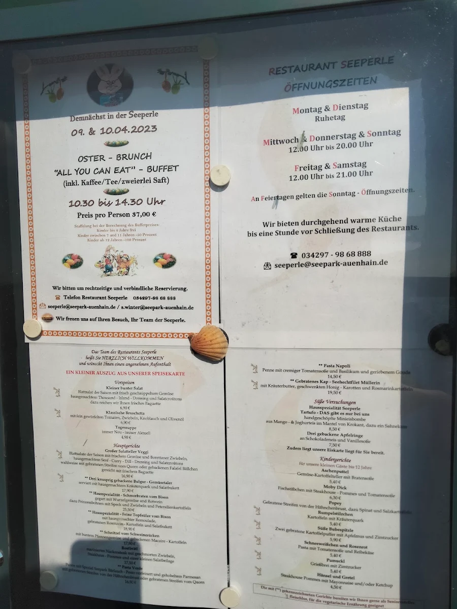 Speisekarte, Restaurant Seeperle im Seepark Auenhain