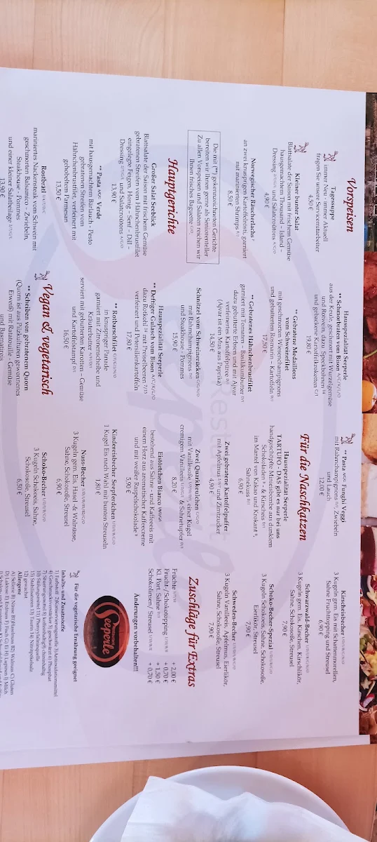 Speisekarte, Restaurant Seeperle im Seepark Auenhain