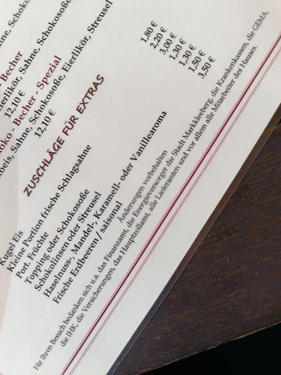 Speisekarte, Restaurant Seeperle im Seepark Auenhain