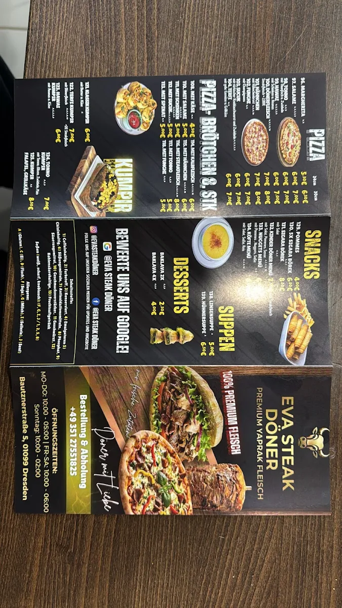 Speisekarte, Eva Steak Döner