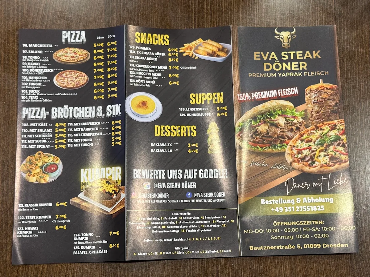 Speisekarte, Eva Steak Döner