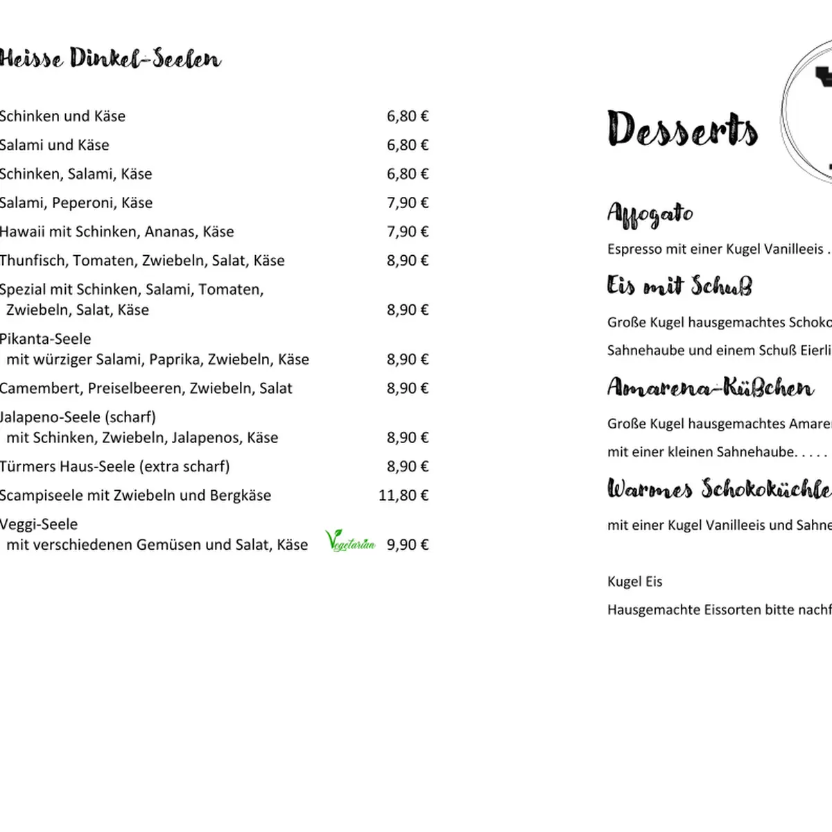 Speisekarte, Wirtshaus zum Türmer