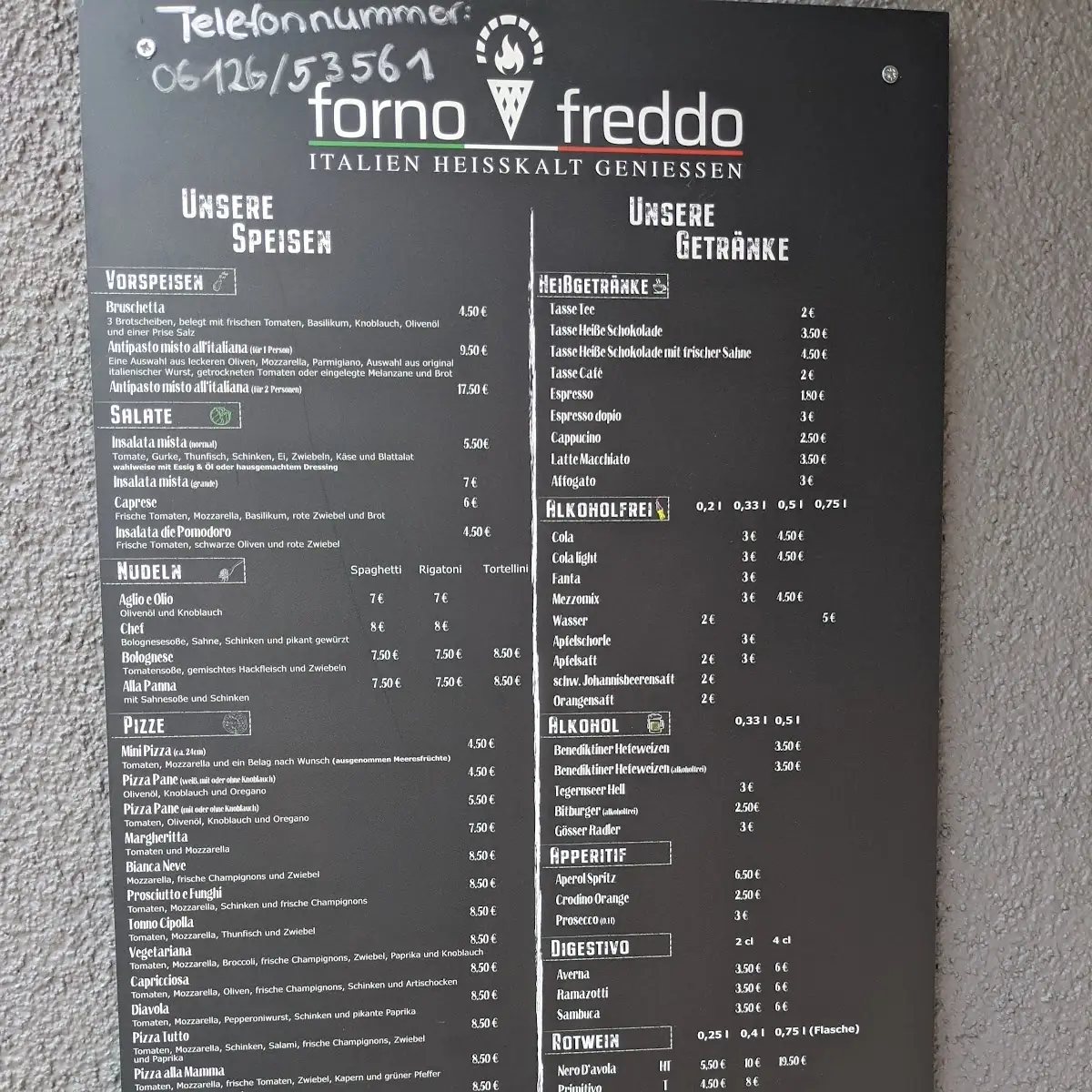 Speisekarte, Forno Freddo