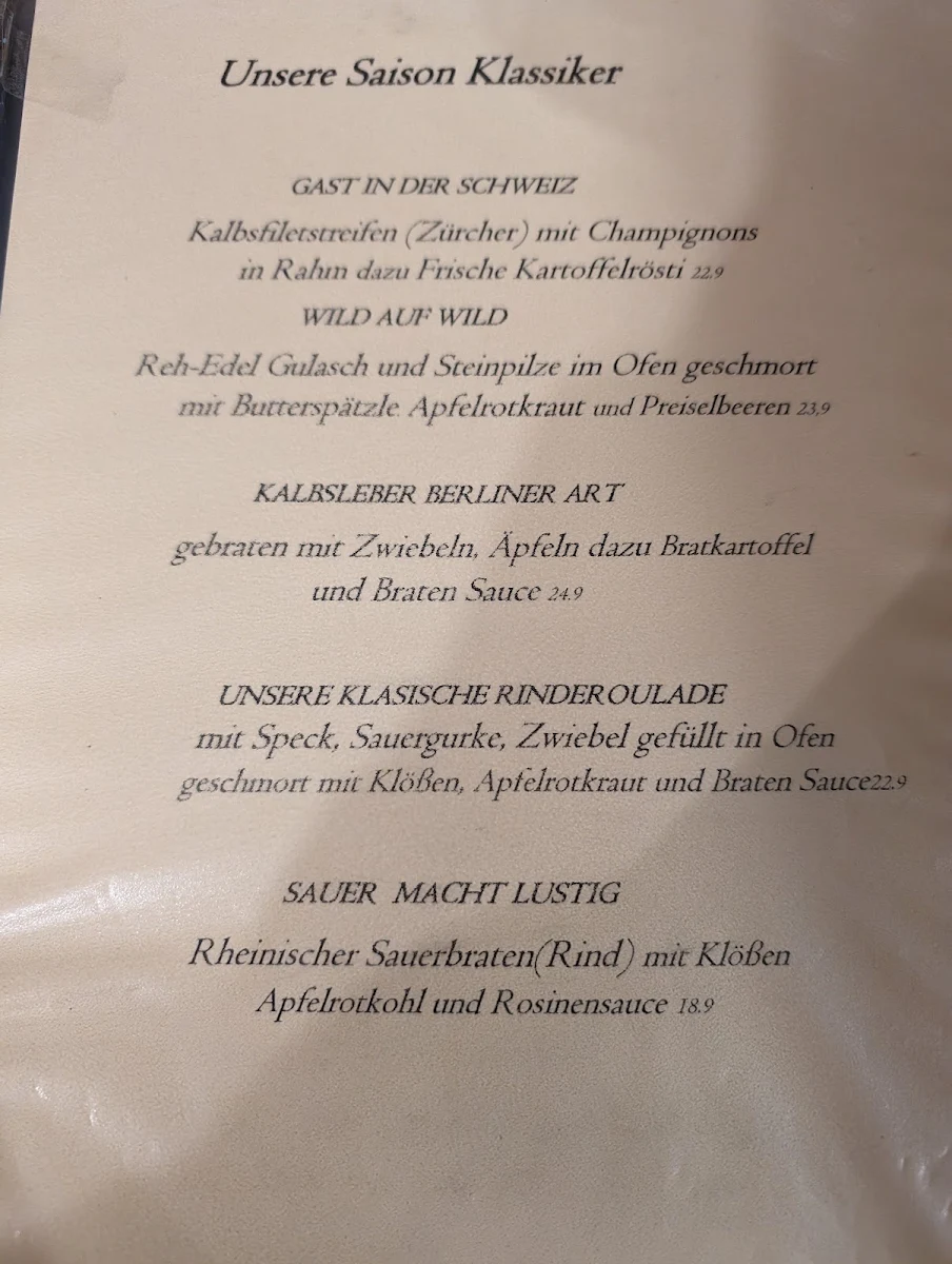 Speisekarte, Stadtschänke