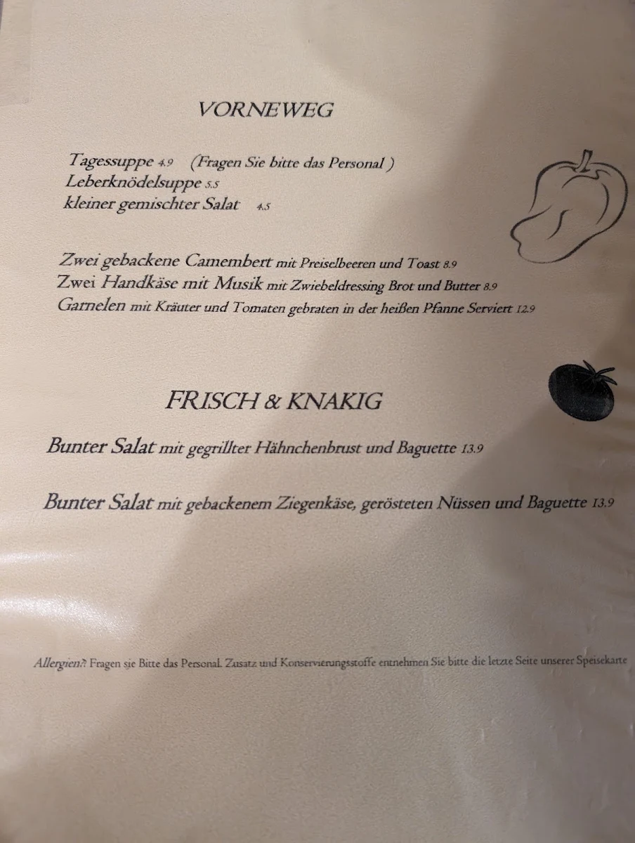 Speisekarte, Stadtschänke