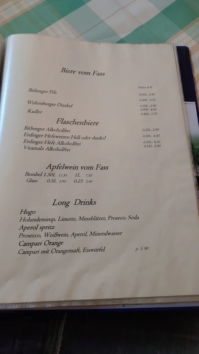 Speisekarte, Stadtschänke