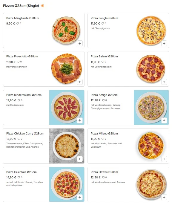 Speisekarte, Papa Pizza