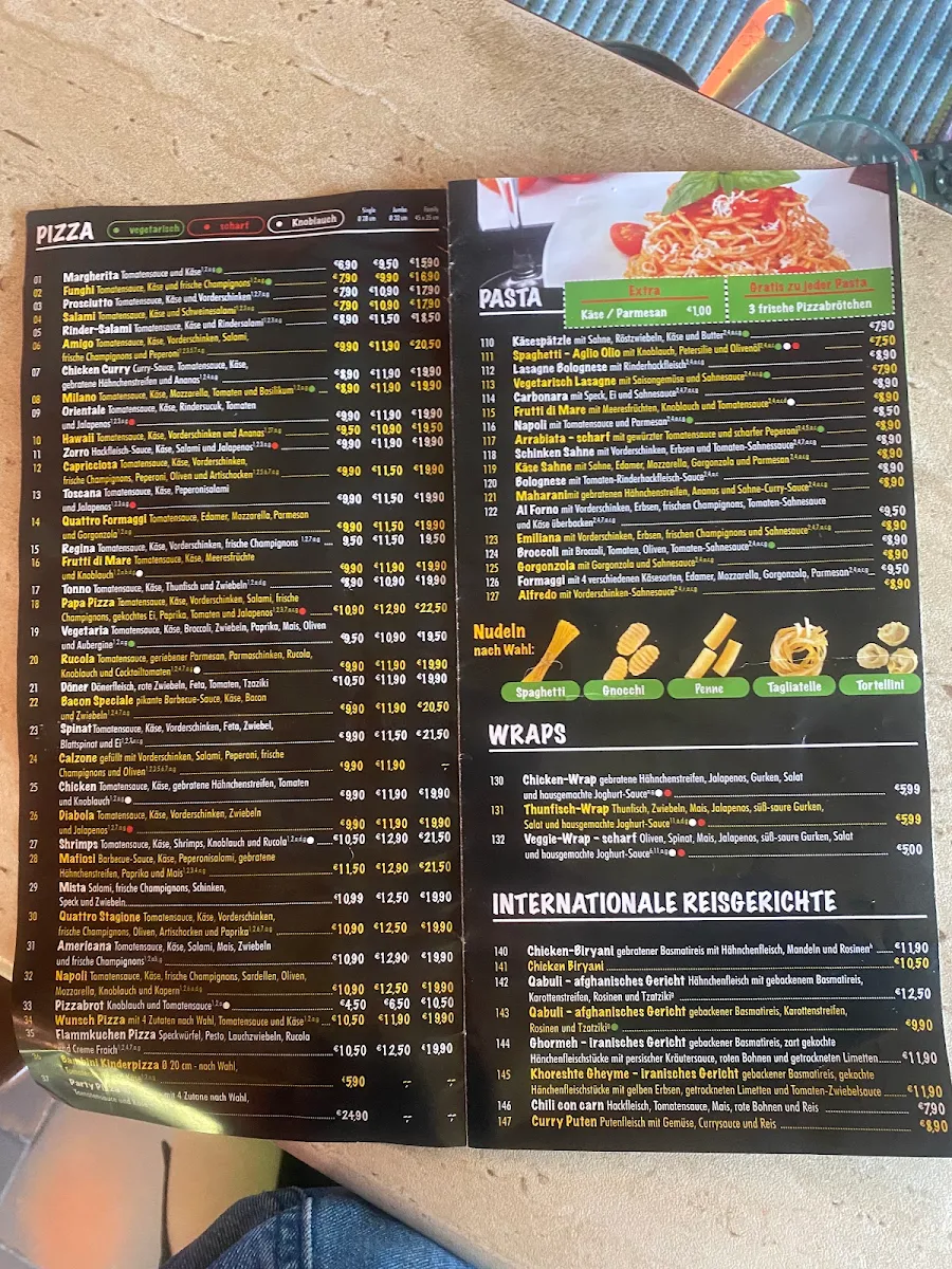 Speisekarte, Papa Pizza