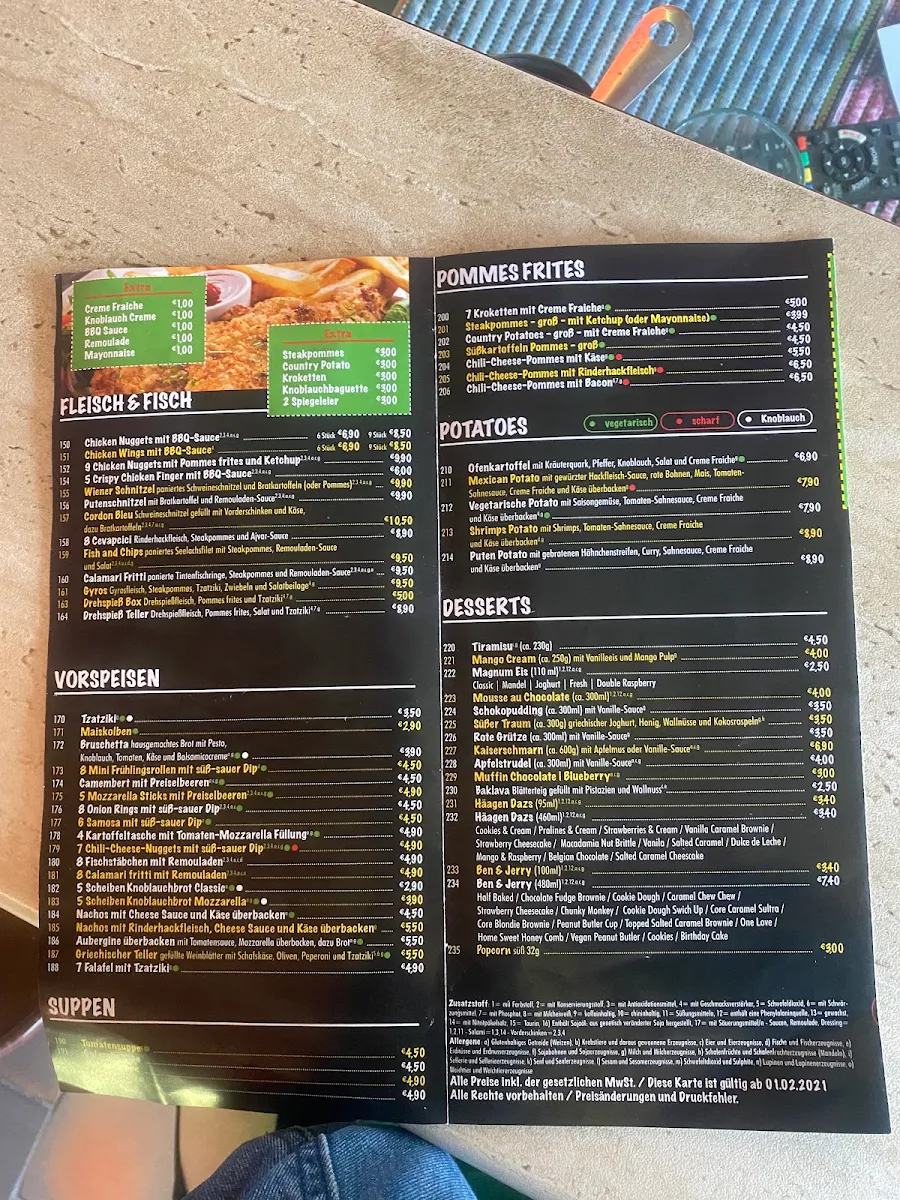 Speisekarte, Papa Pizza