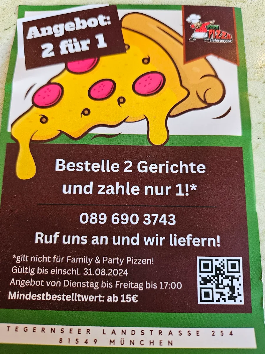 Speisekarte, Papa Pizza