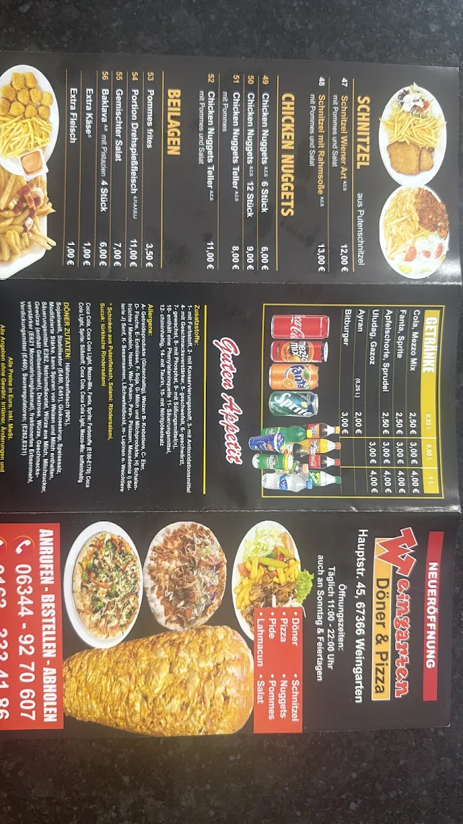 Speisekarte, Weingarten Döner&Pizza