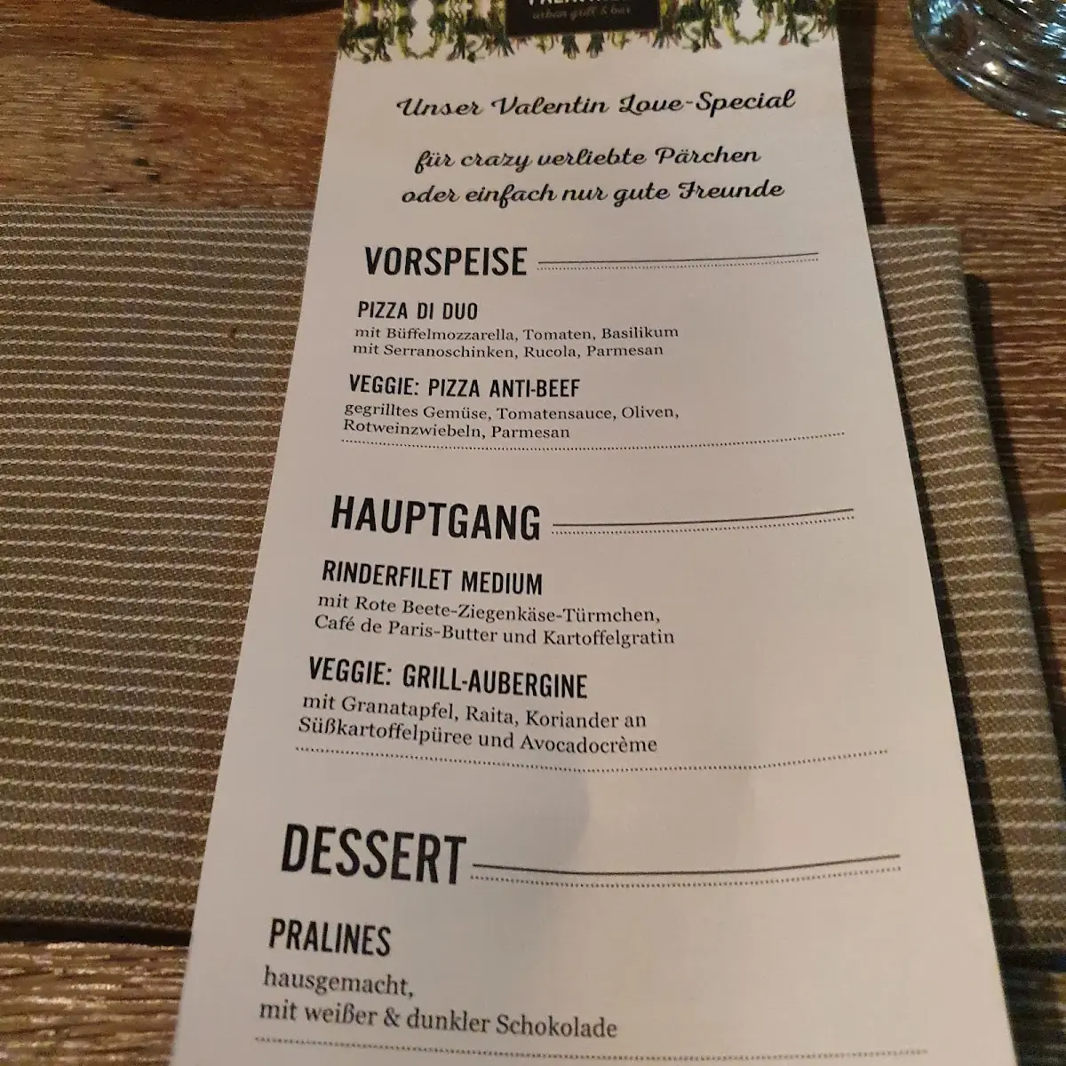 Speisekarte, Palavrion Hannover Airport