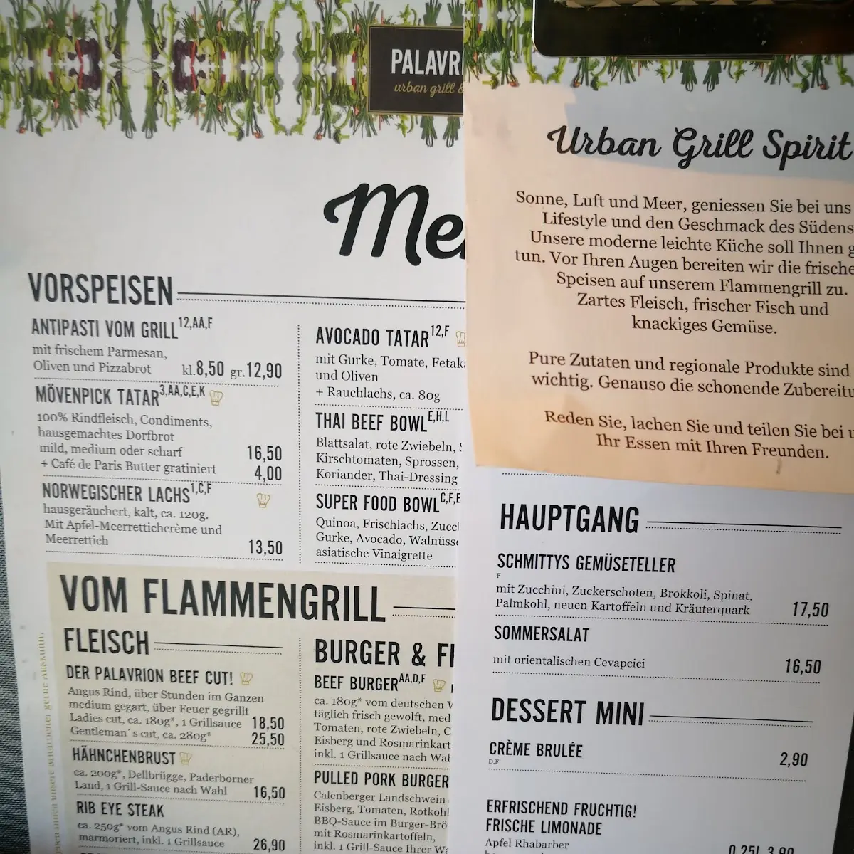 Speisekarte, Palavrion Hannover Airport