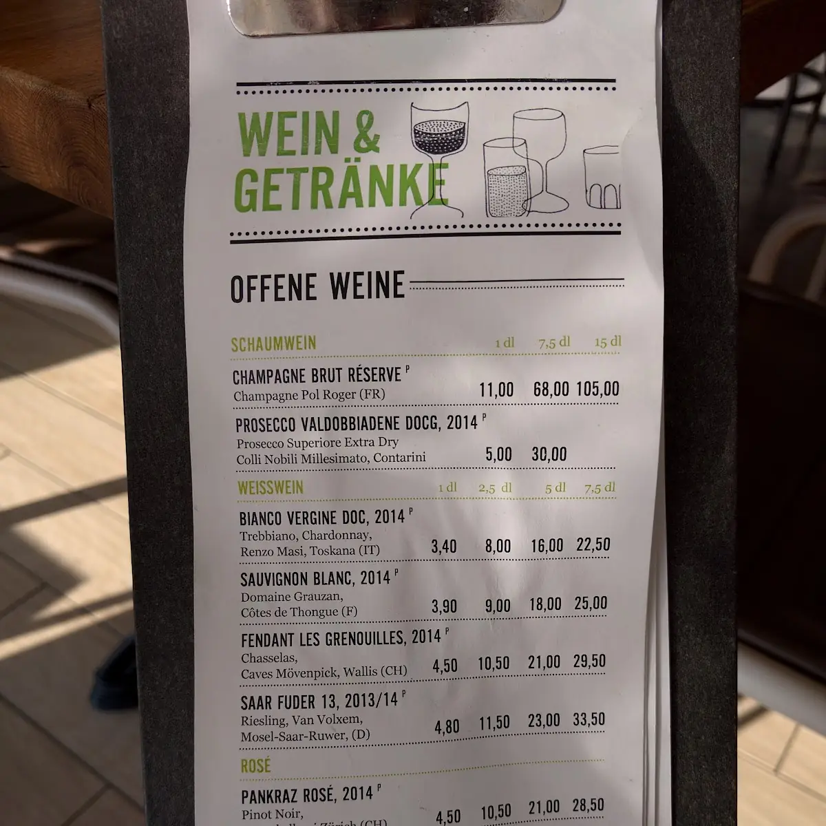 Speisekarte, Palavrion Hannover Airport