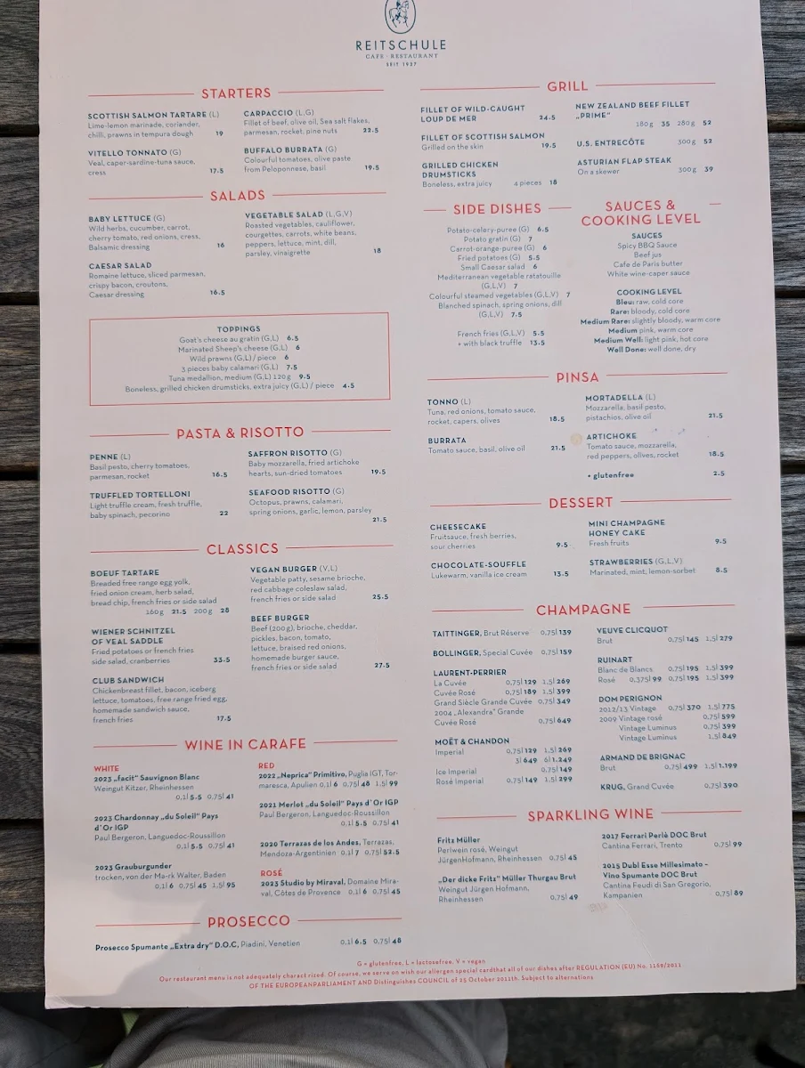 Speisekarte, Café Reitschule