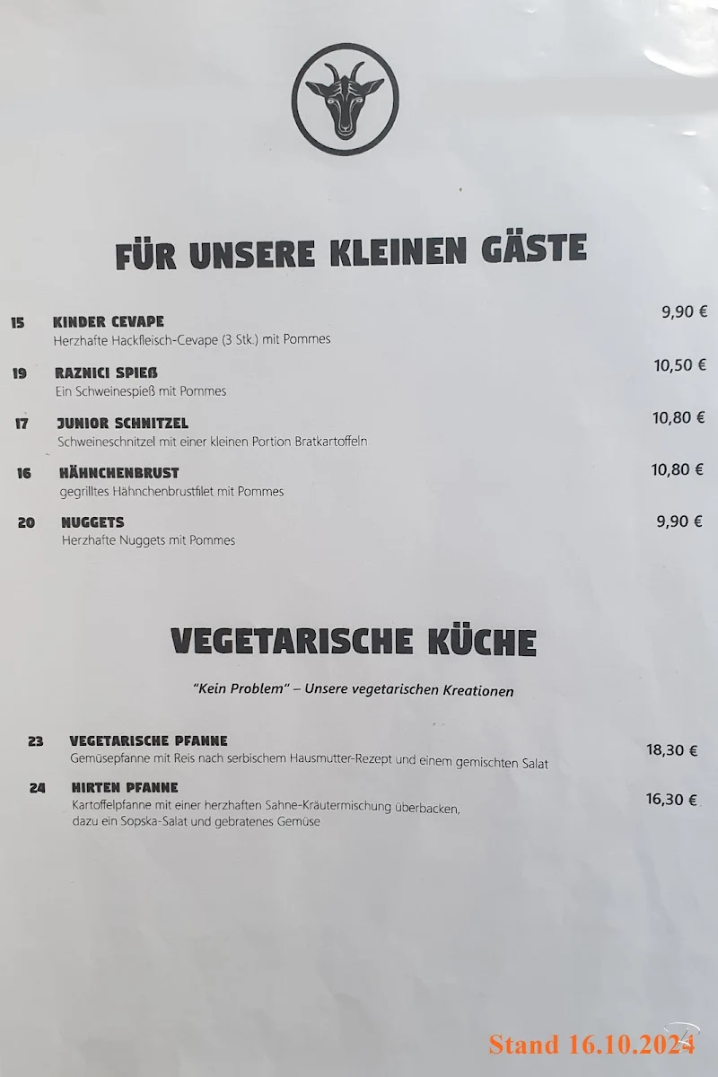 Speisekarte, Steakhaus "Am Ziegenbrunnen" - Schüttorf