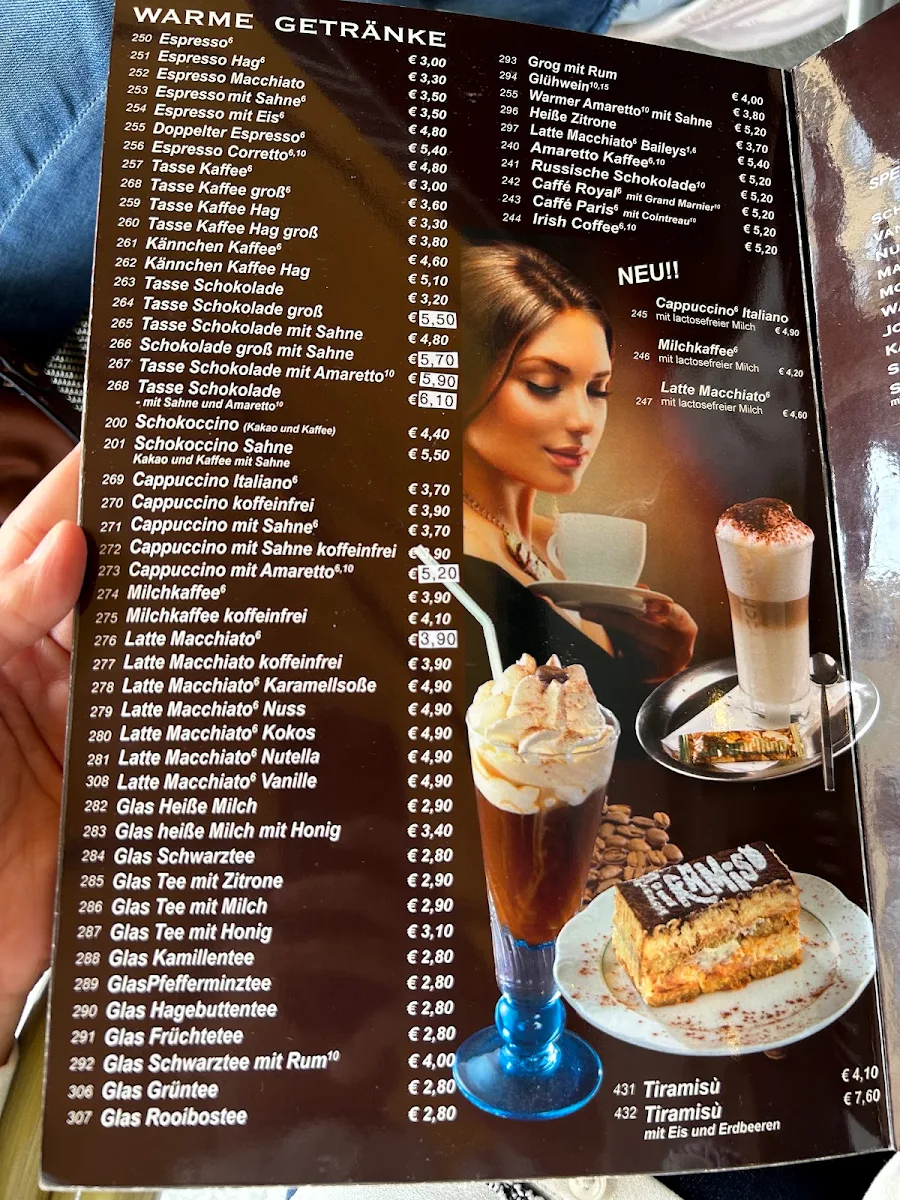 Speisekarte, Eis Café Roma