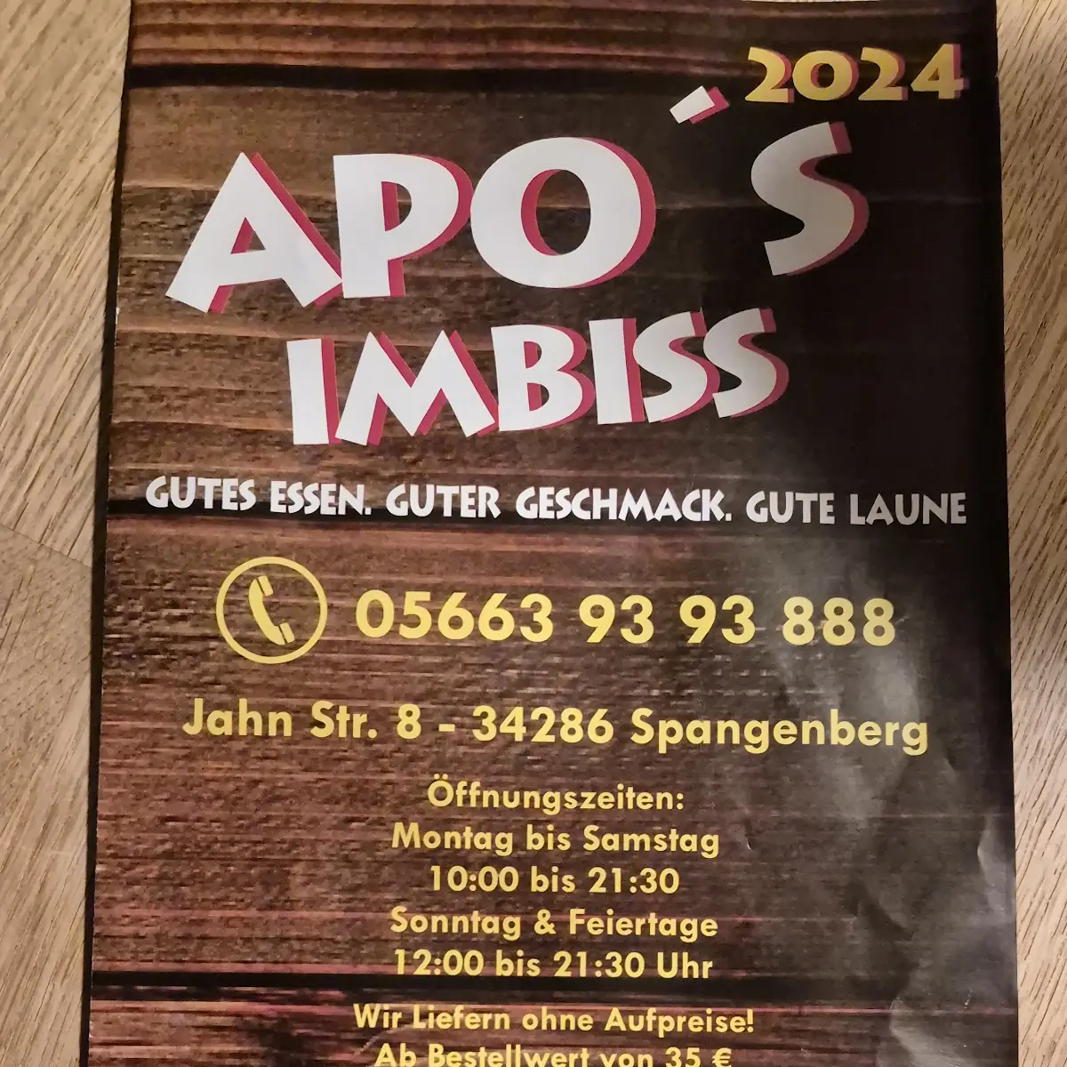 Speisekarte, Apo's Imbiss
