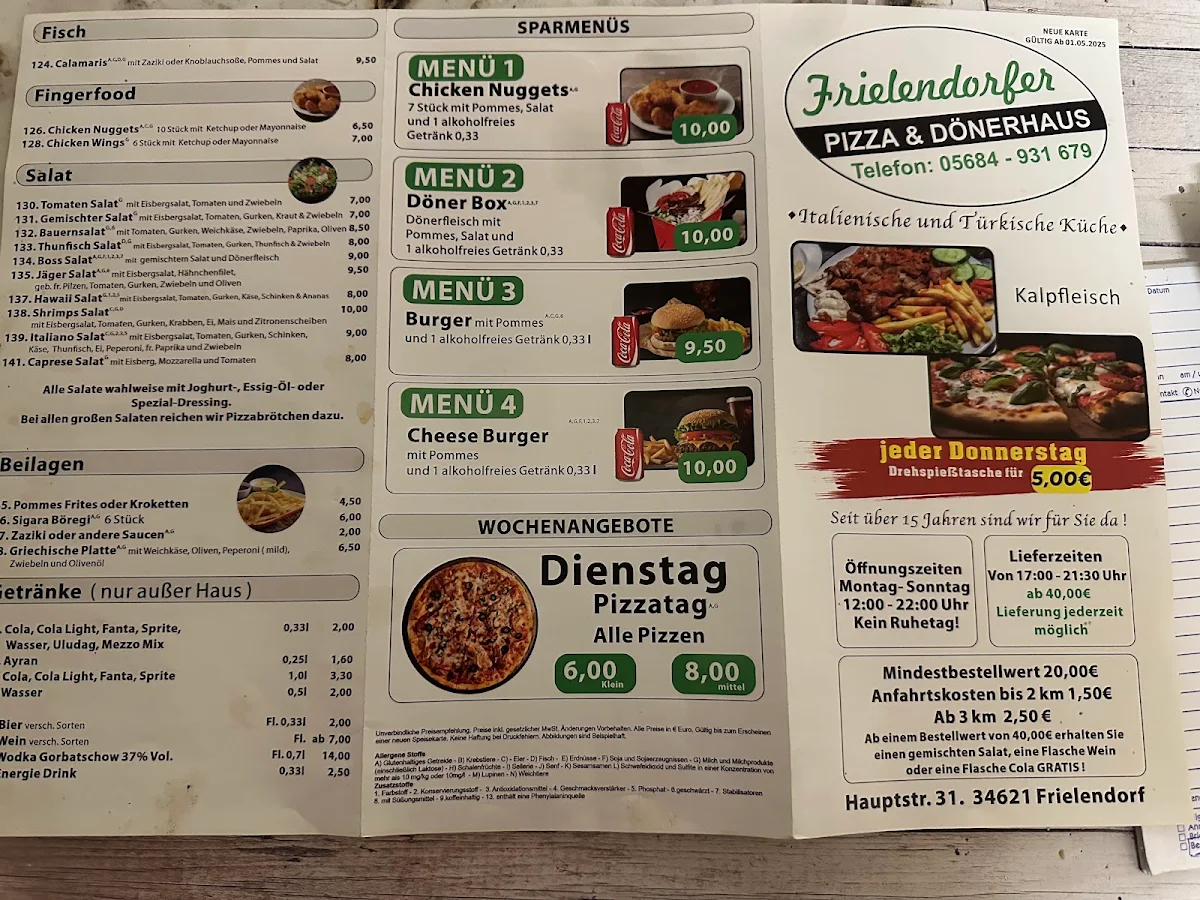Speisekarte, Frielendorfer Pizza und Dönerhaus