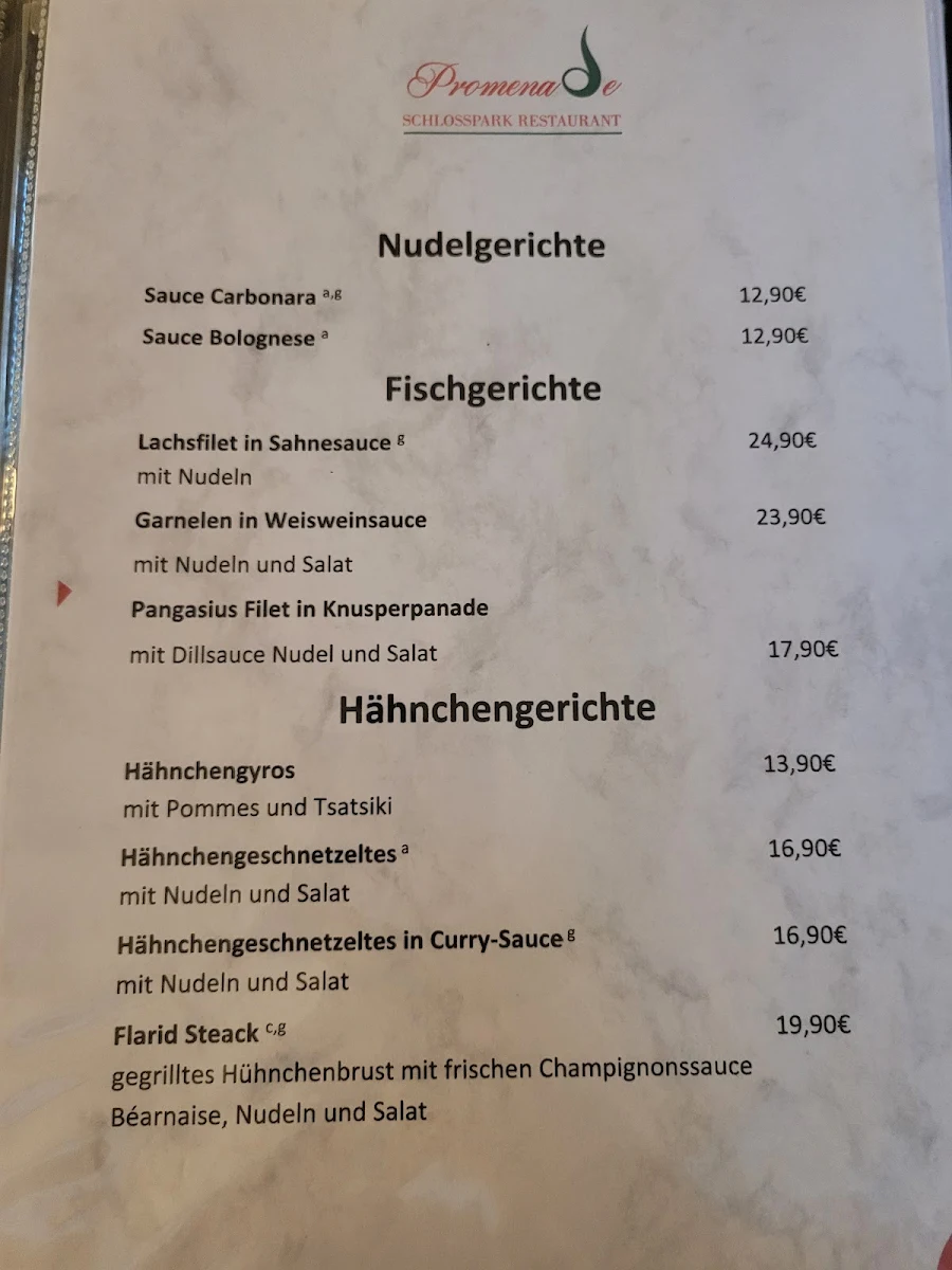 Speisekarte, promenade restaurant buseck