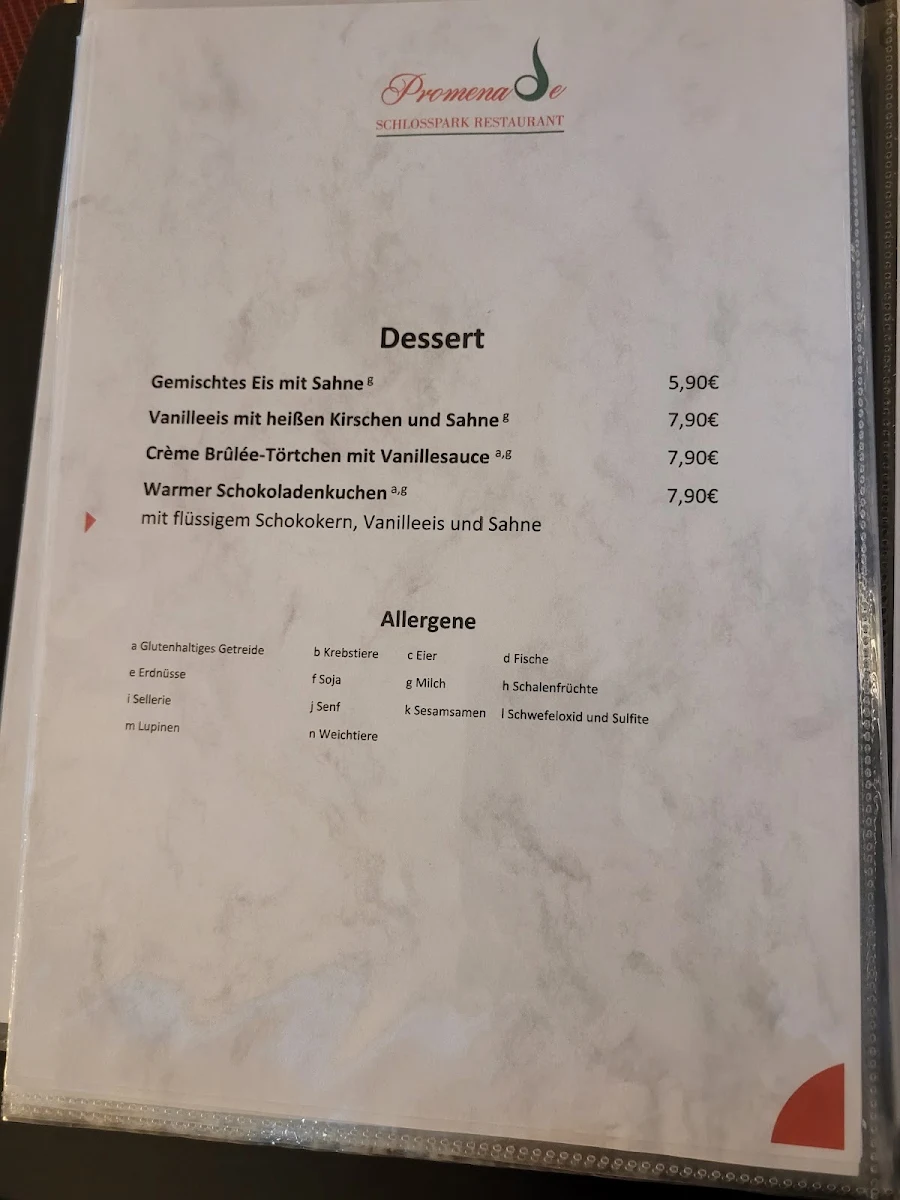Speisekarte, promenade restaurant buseck