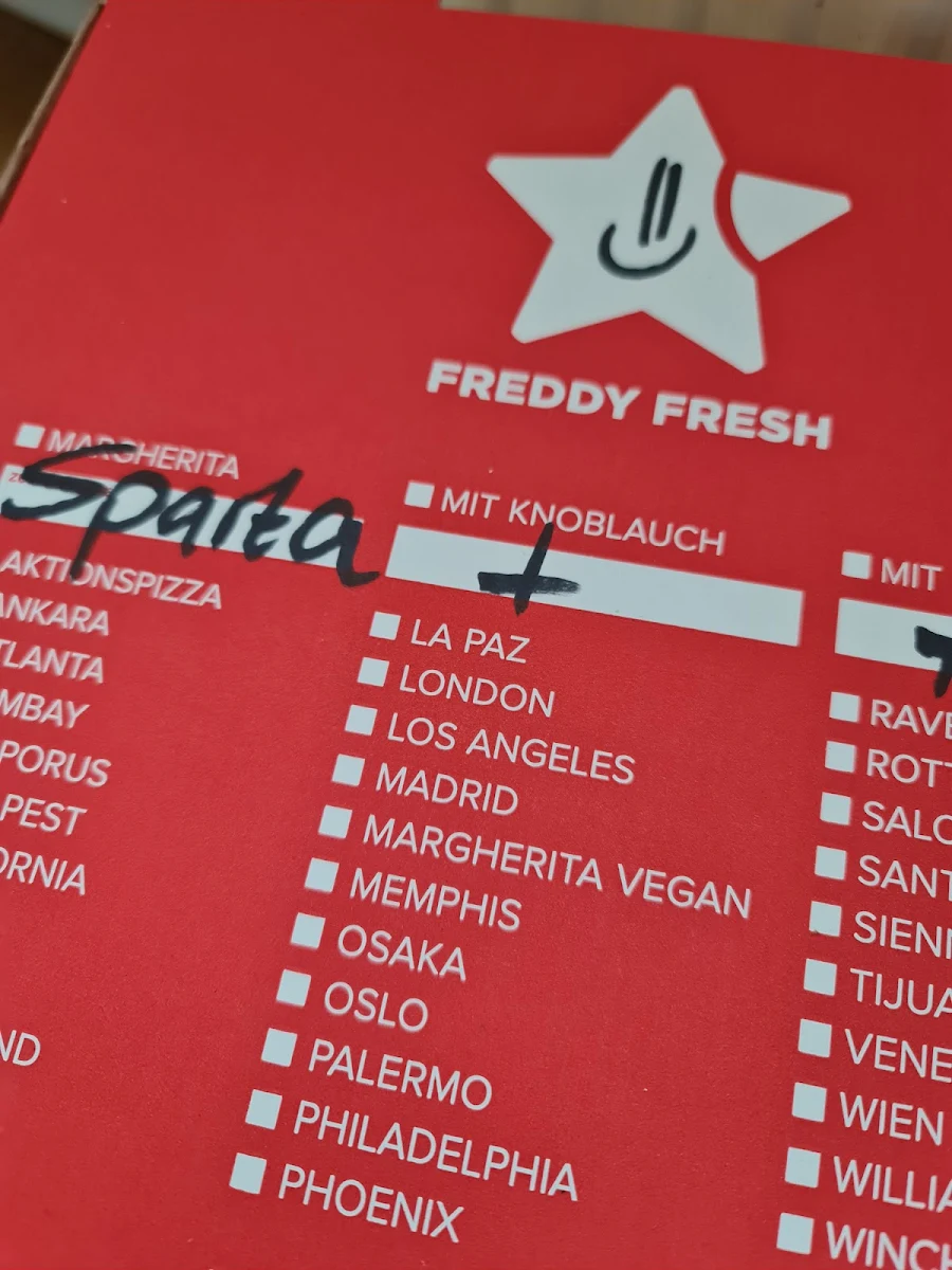 Speisekarte, Freddy Fresh Pizza Dessau-Nord