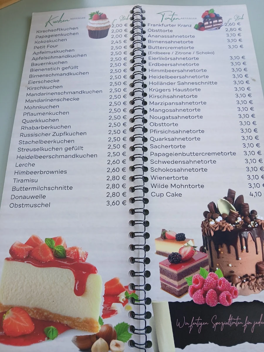 Speisekarte, Café Krüger