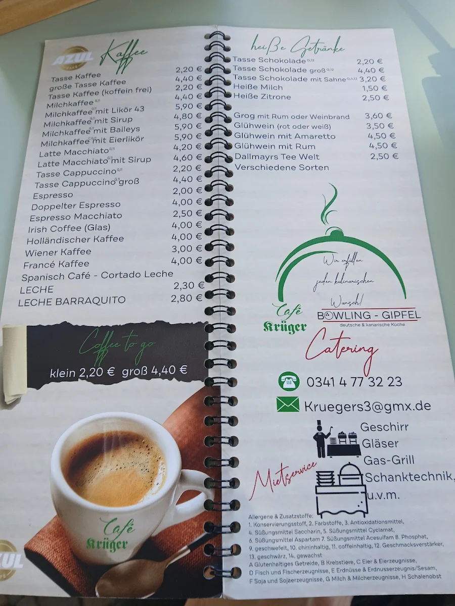 Speisekarte, Café Krüger