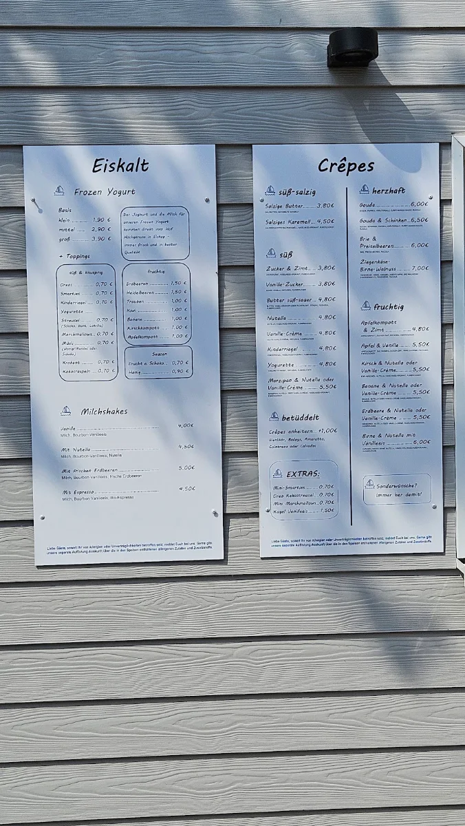 Speisekarte, Strandcrêperie Kollmar