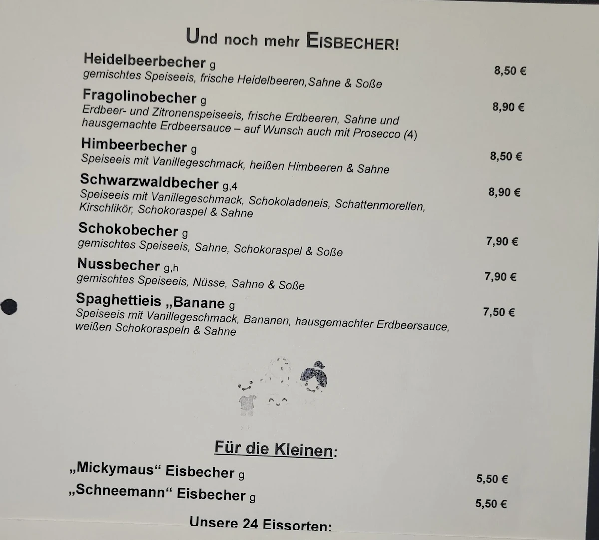 Speisekarte, Papagei Eiscafé & Pizza