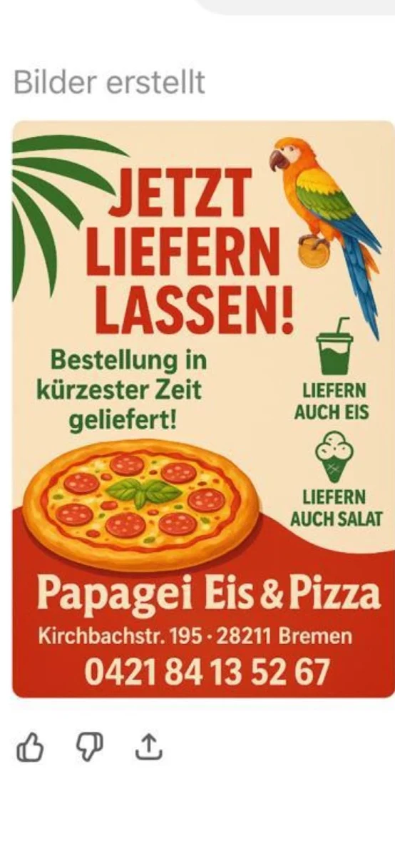 Speisekarte, Papagei Eiscafé & Pizza