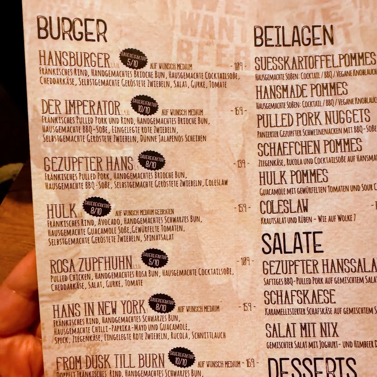 Speisekarte, Hanskaschber - Cocktailbar, Burger Restaurant & Stadtstrand Bayreuth