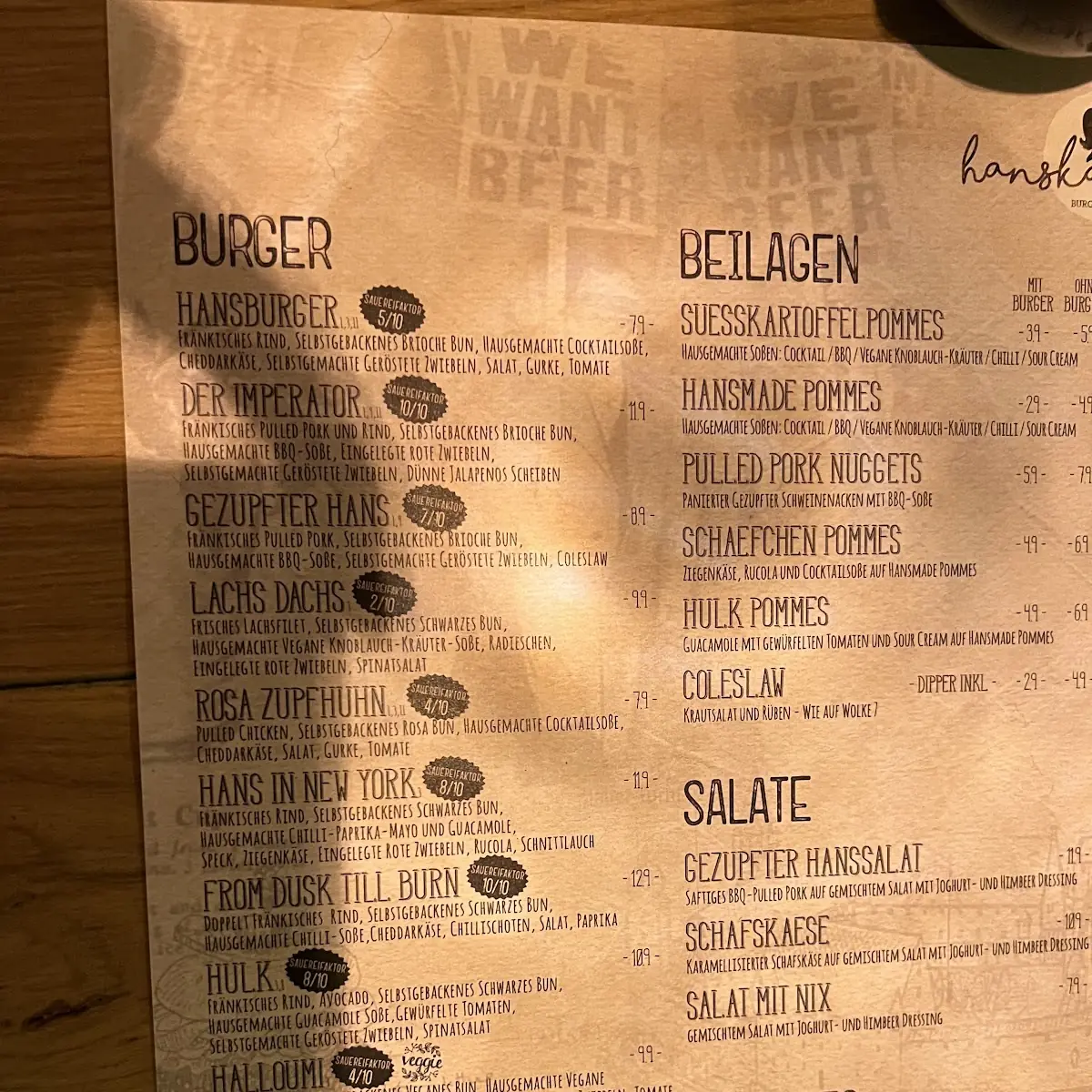 Speisekarte, Hanskaschber - Cocktailbar, Burger Restaurant & Stadtstrand Bayreuth
