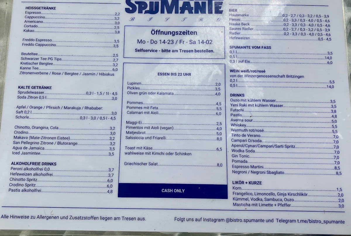 Speisekarte, Spumante