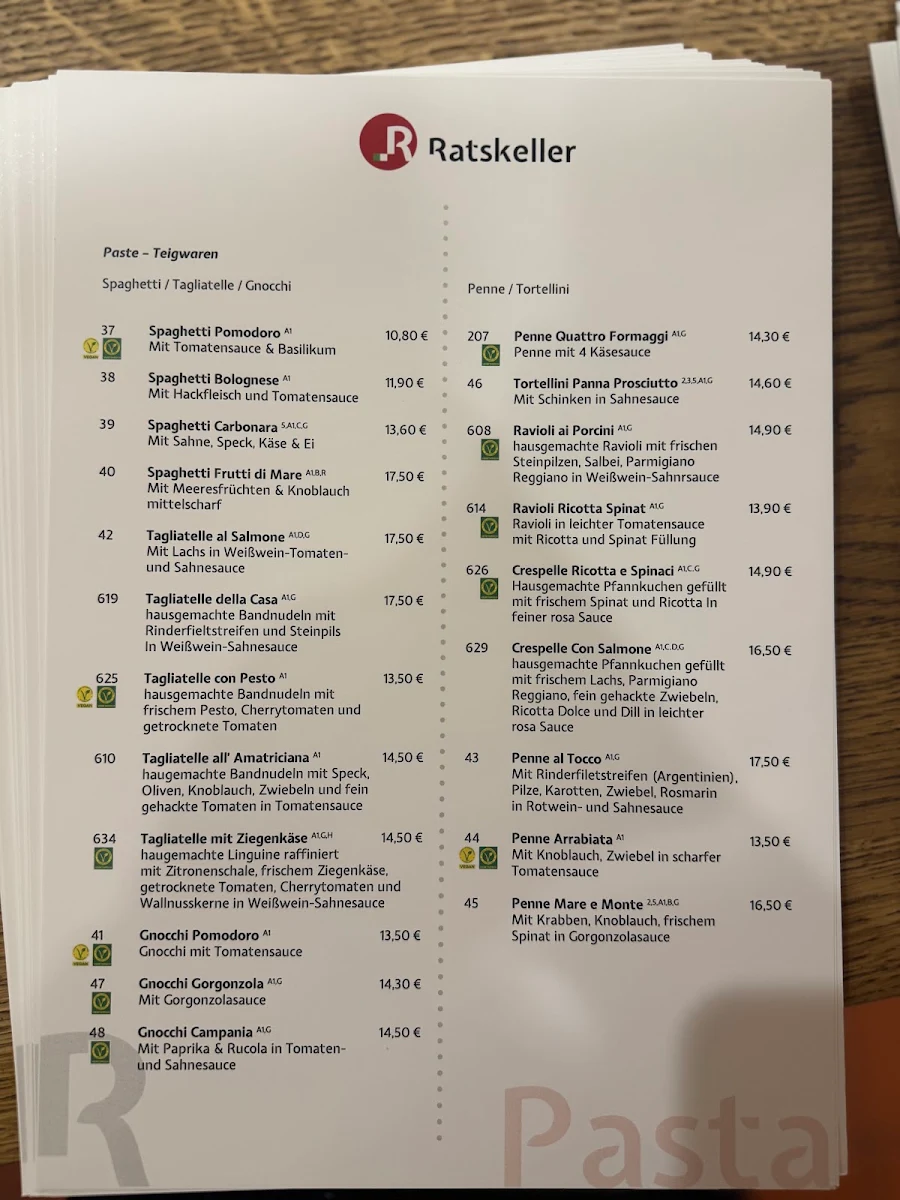 Speisekarte, Ratskeller Restaurant Tübingen