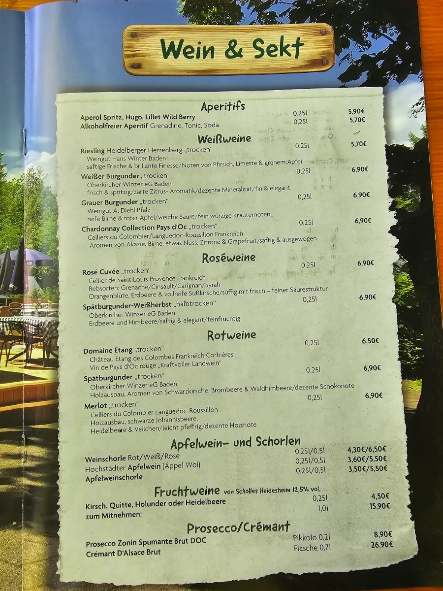 Speisekarte, Waldschenke Heidelberg Gasthaus mit Biergarten