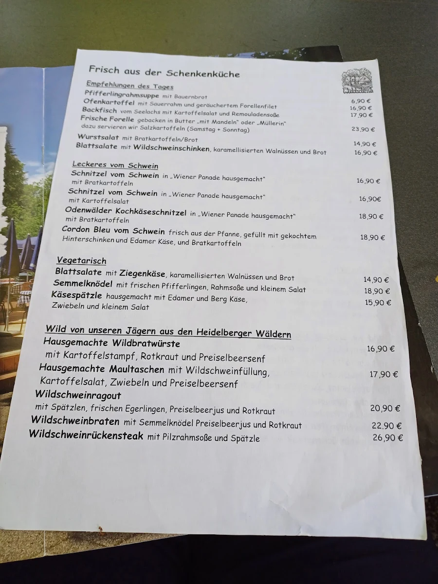Speisekarte, Waldschenke Heidelberg Gasthaus mit Biergarten