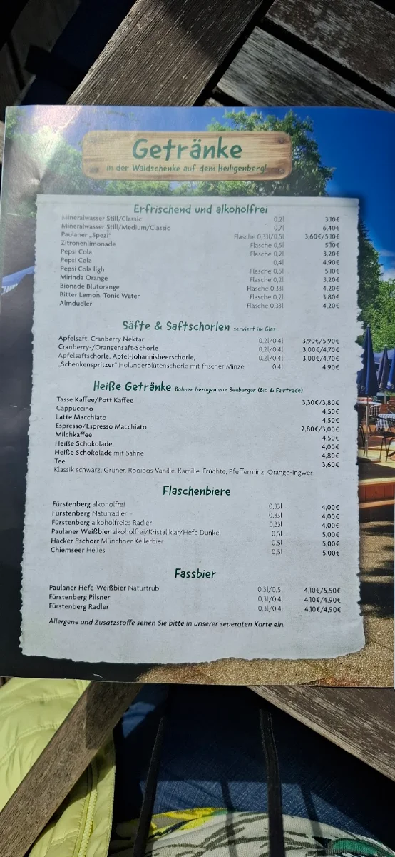 Speisekarte, Waldschenke Heidelberg Gasthaus mit Biergarten