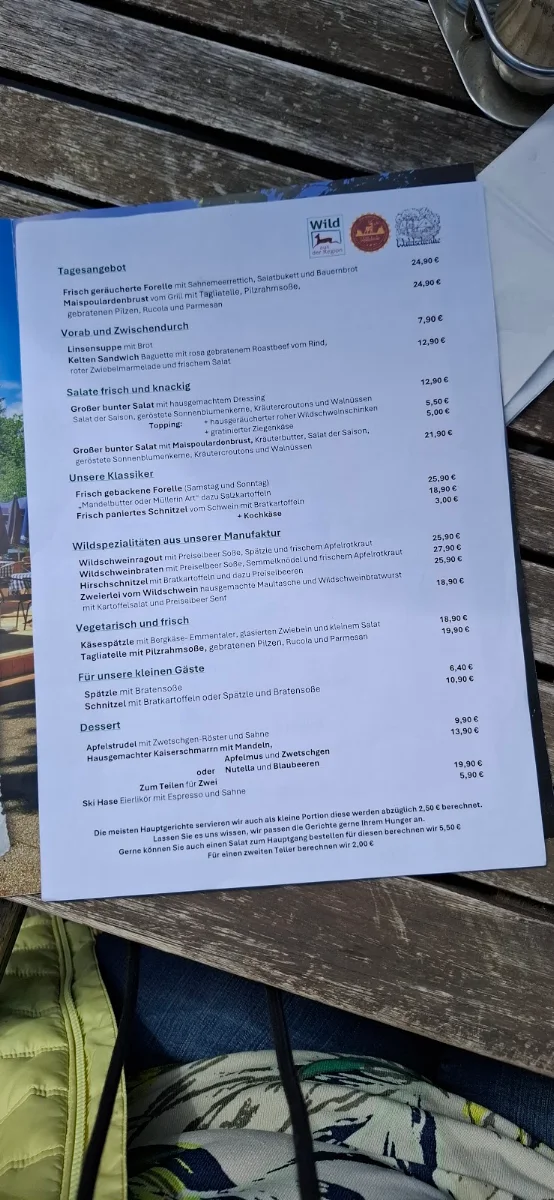 Speisekarte, Waldschenke Heidelberg Gasthaus mit Biergarten