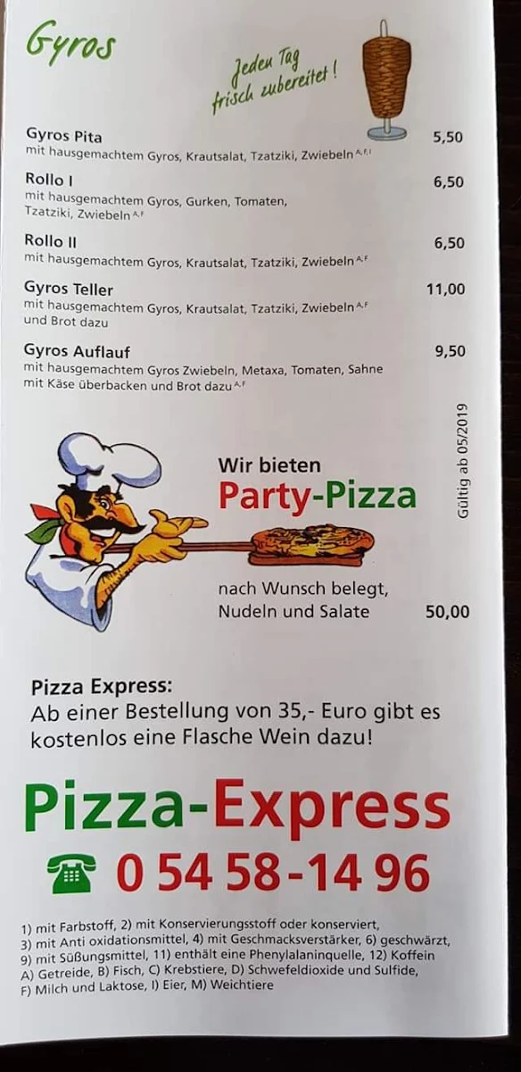 Speisekarte, Pizzeria Bei Giovanni