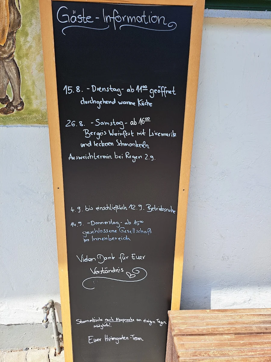 Speisekarte, Gasthaus Heimgarten